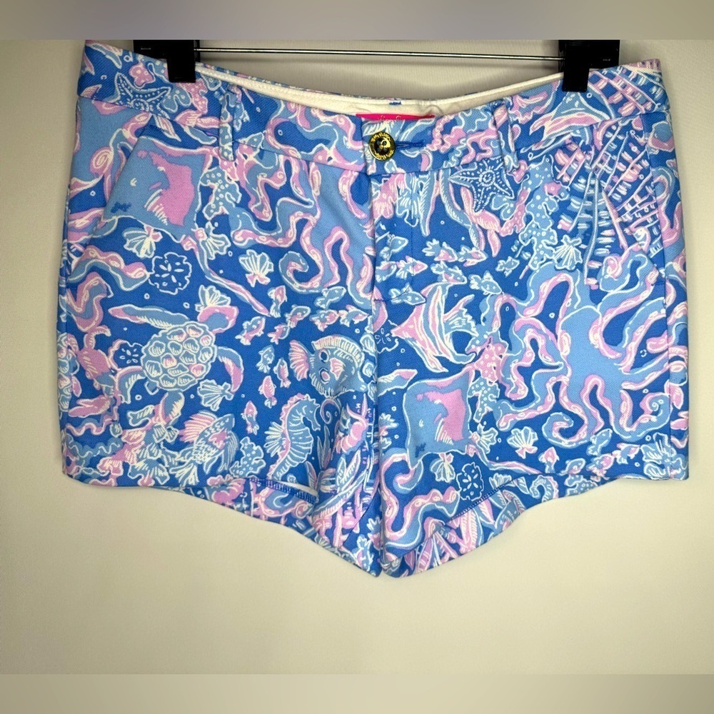 Lilly Pulitzer Boca Blue Sea What I Sea CALLAHAN KNIT SHORTS 5" FlatFront - Picture 2 of 7